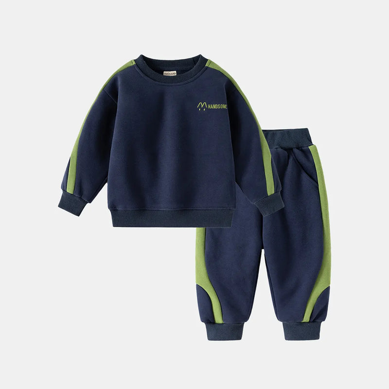 Boys Navy Blue Colorblocked Sweatshirt With Jogger Co-ord Sets Sets