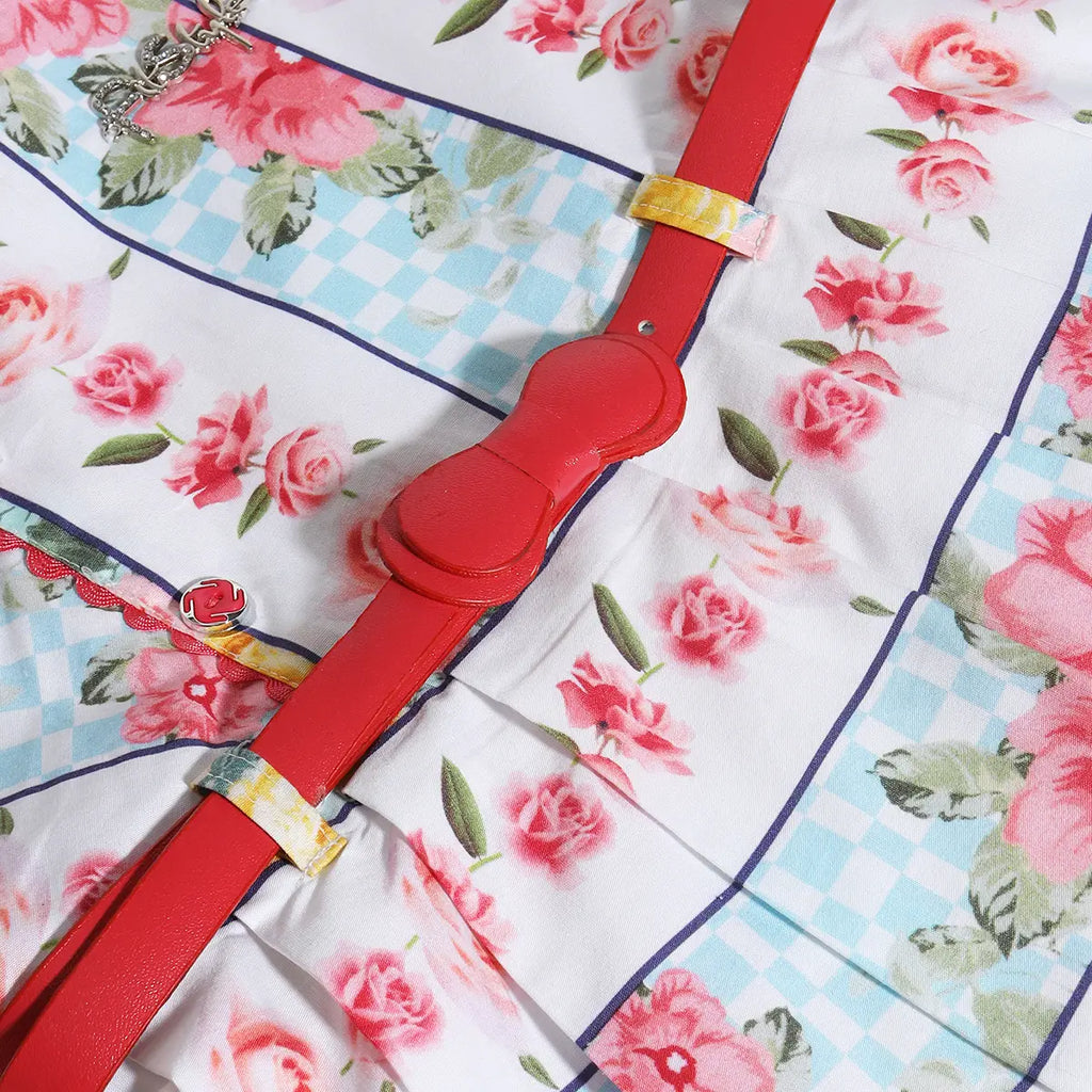 Girls Pink Floral Short Sleeve Fit & Flare Dress With Belt Casual Dresses