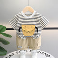 Boys Black Striped Dog Applique Short Sleeve T-Shirt With Shorts Sets 2 pc. Sets Black 1-2 Y