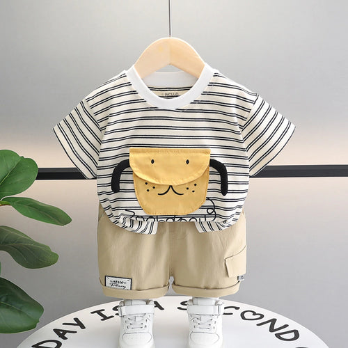 Boys Black Striped Dog Applique Short Sleeve T-Shirt With Shorts Sets 2 pc. Sets Black 1-2 Y