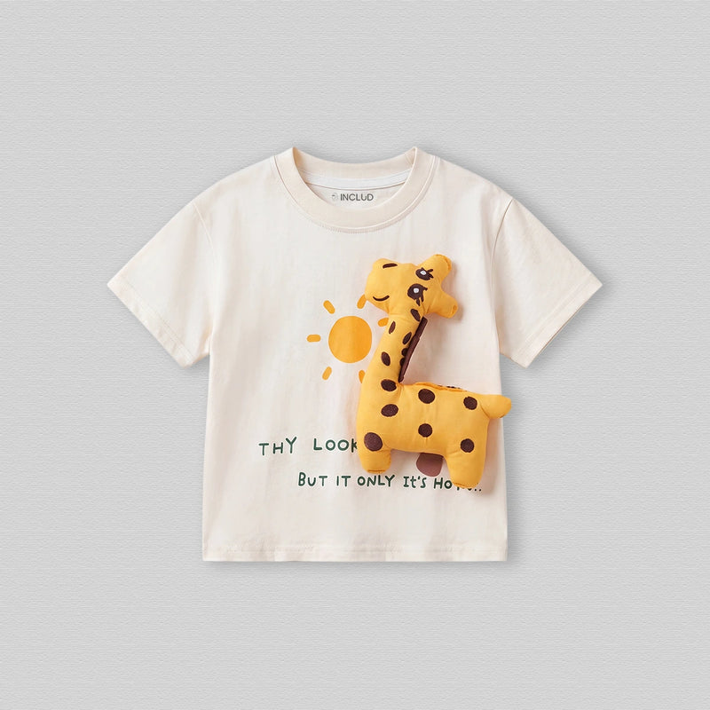 Boys Off White Giraffe Applique Short Sleeve T-Shirt Tshirts Off White 1-2 Y