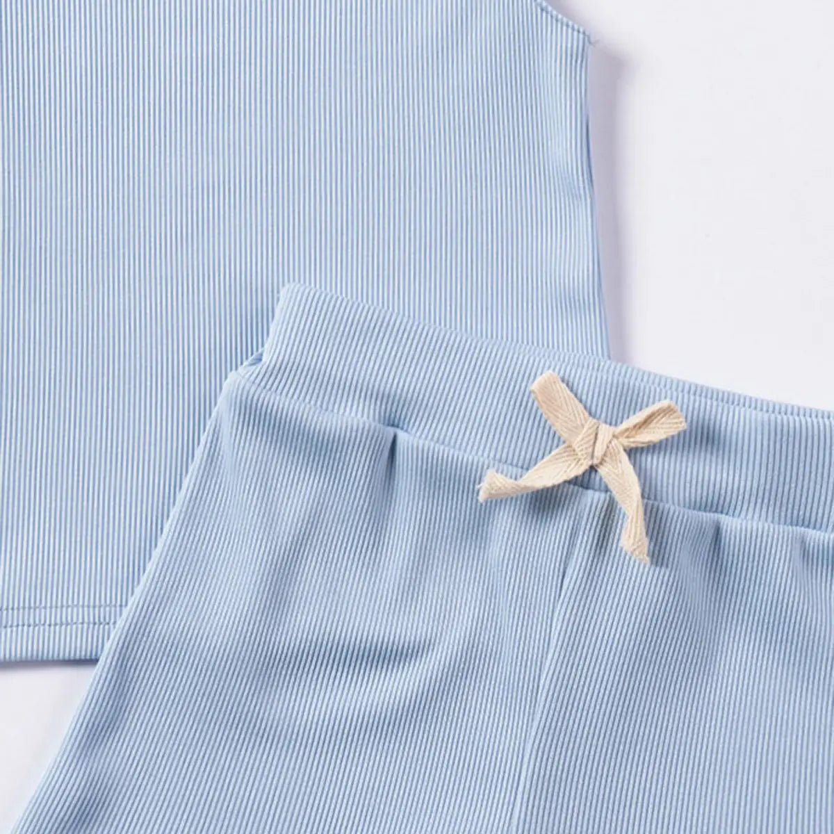 Girls Sky Blue Solid Ribbed Top With Shorts Co-ord Sets Sets