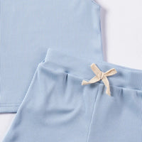Girls Sky Blue Solid Ribbed Top With Shorts Co-ord Sets Sets