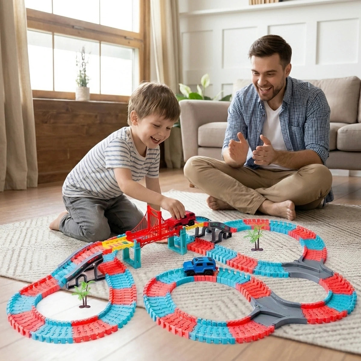 265 PCS DIY Flexible -Electric Rail Car Track with Suspension Bridge- STEM Educational Toy for Boys & Girls Trending Accessories