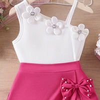 Girls White Floral Applique Ribbed Sleeveless Top With Shorts Sets 2 pc. Sets