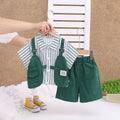 Boys Green Striped Short Sleeve Shirt With Shorts Set 2 pc. Sets Green 1-2 Y