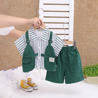 Boys Green Striped Short Sleeve Shirt With Shorts Set 2 pc. Sets Green 1-2 Y