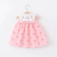 Girls Pink Polka Dot Print A-line Dress With Straw Sling Bag Casual Dresses