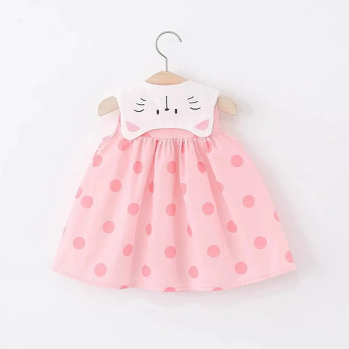 Girls Pink Polka Dot Print A-line Dress With Straw Sling Bag Casual Dresses