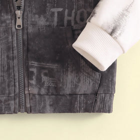Boys Grey Typographic Hooded Vest & Joggers With Sweatshirt Sets Sets