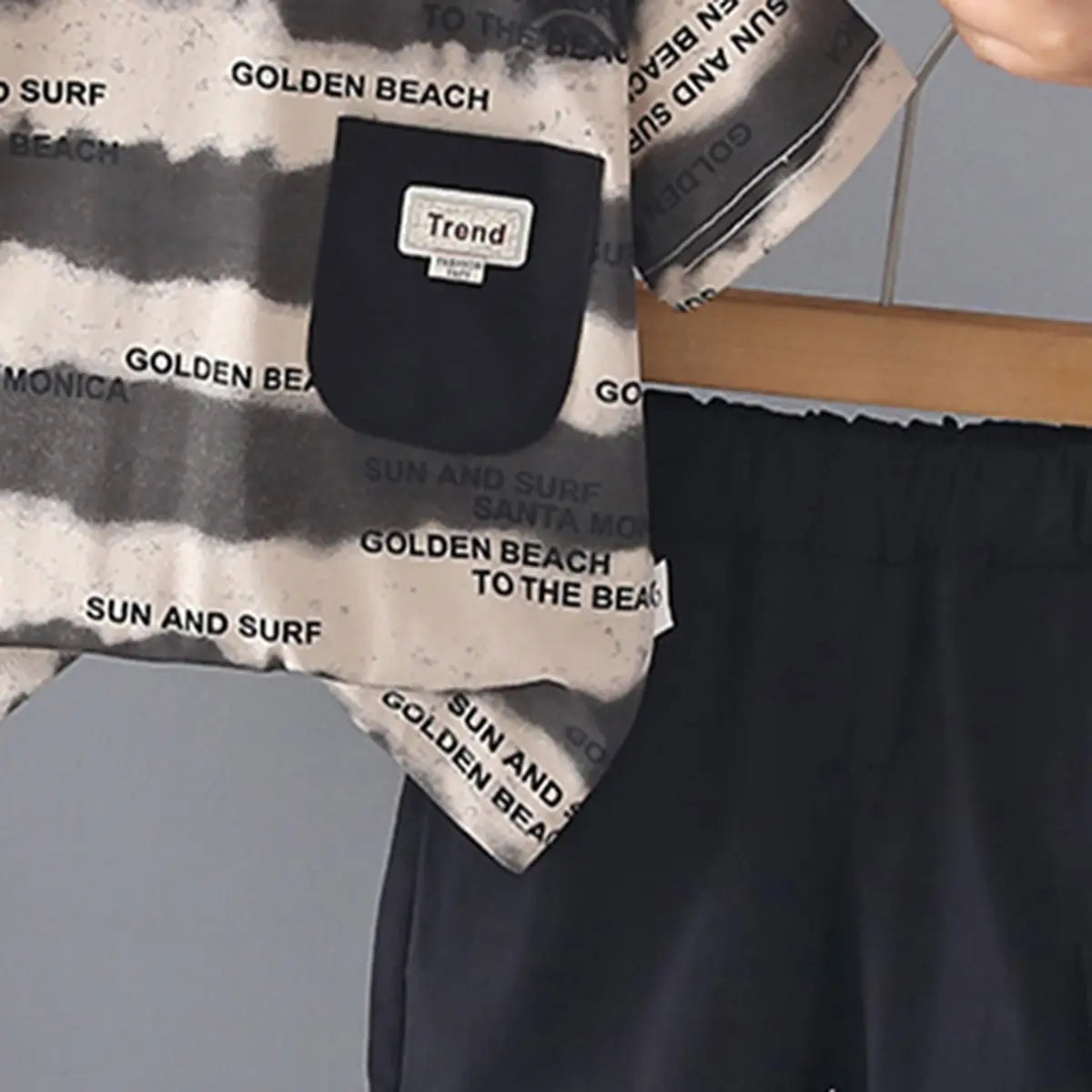Boys Grey Typographic Printed Round Neck T-Shirt with Shorts Sets Sets