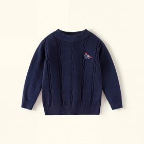 Boys Navy Blue Long Sleeve Cable Knit Sweater Sweaters & Cardigans Navy Blue 2-3 Y