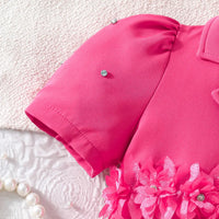 Girls Fuchsia Floral Applique Top With Camisole Top & Pleated Skirt Sets 3 pc. Sets