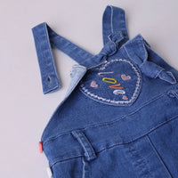 Girls Orange Stripe T-Shirt With Heart Embroidered Dungaree Sets 2 pc. Sets