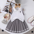Girls Heart Embroidered Polo Top With Grey Pleated Skirt Sets 2 pc. Sets Grey 2-3 Y