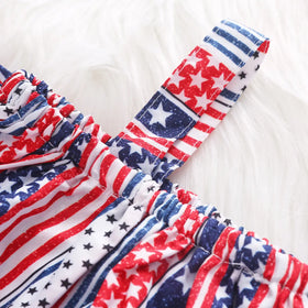 Girls Multicolor Stripes Off-shoulder Top With Ripped Denim Shorts Sets Sets