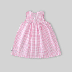 Girls Pink Gingham Checked Sleeveless A-line Dress With Duck Applique Casual Dresses