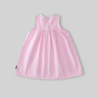 Girls Pink Gingham Checked Sleeveless A-line Dress With Duck Applique Casual Dresses