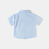 Boys Sky Blue Shark Embroidered Casual Shirt Shirts
