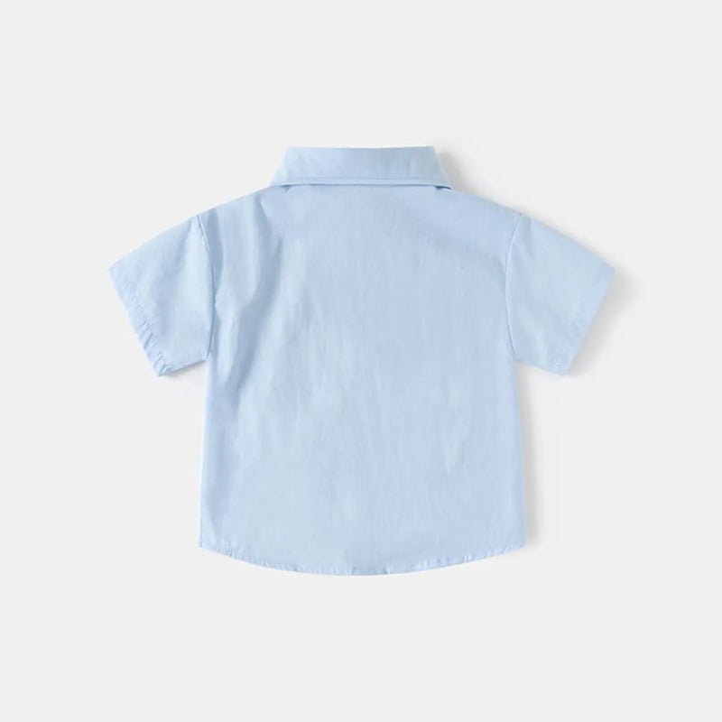 Boys Sky Blue Shark Embroidered Casual Shirt Shirts