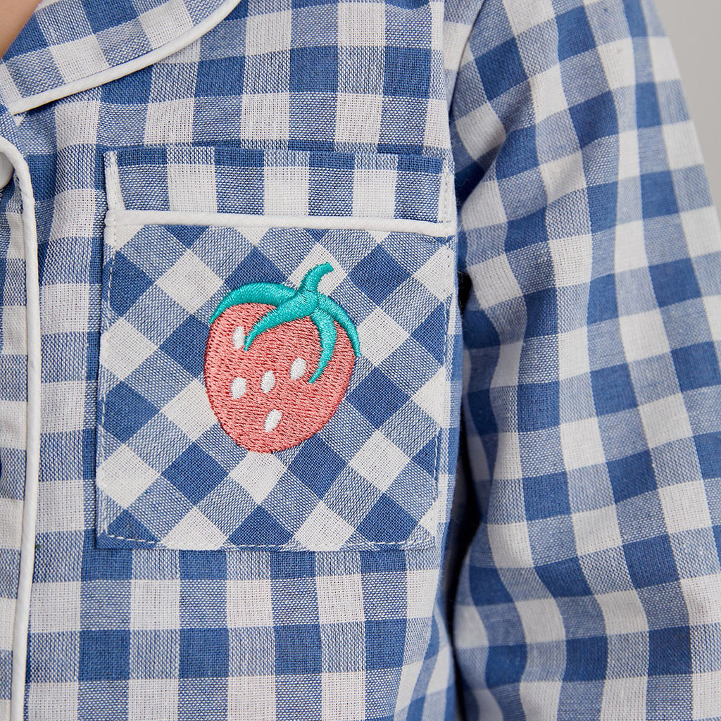 Girls Blue Gingham Check Shirt with Pajama Nightsuit Set Sleepwear Sets