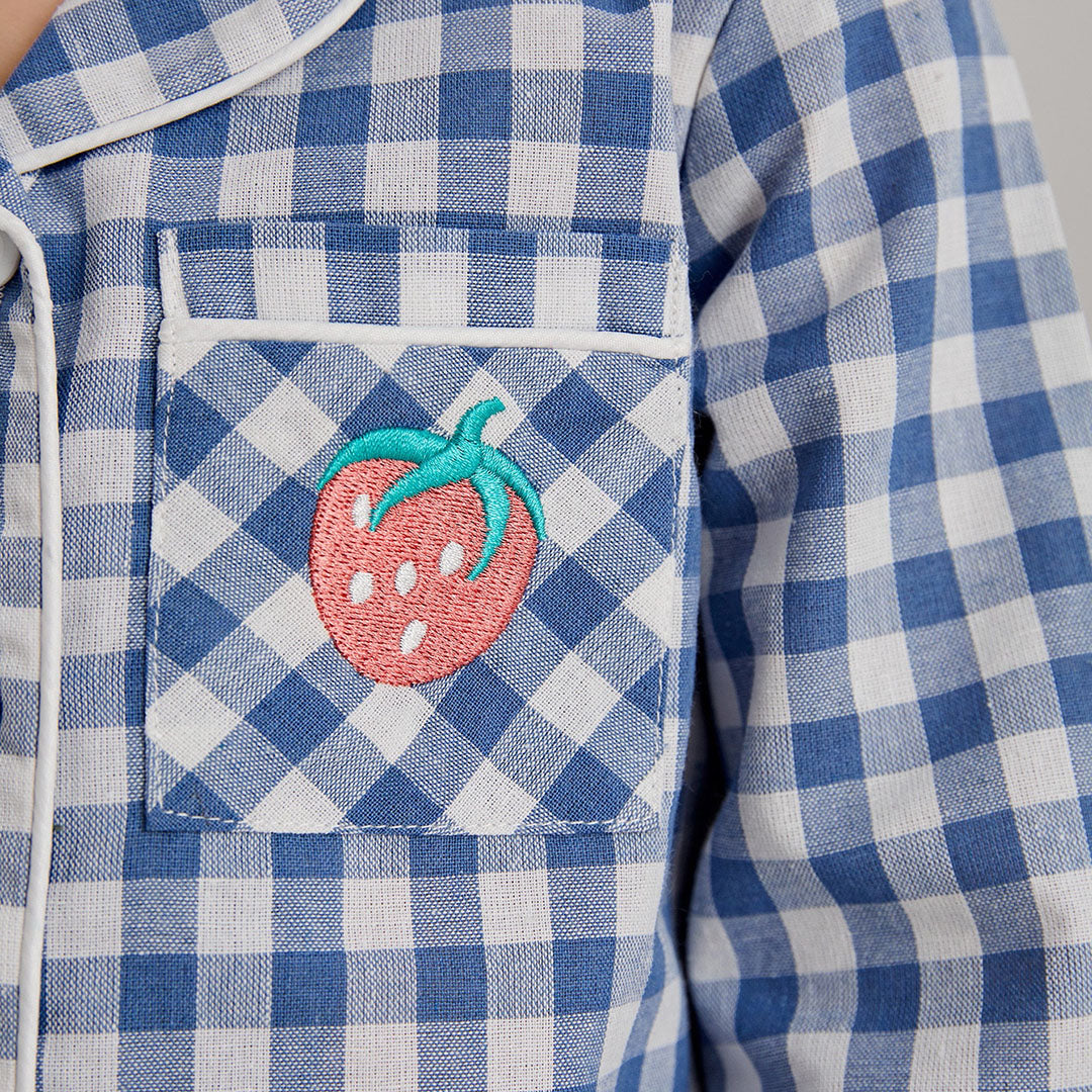Girls Blue Gingham Check Shirt with Pajama Nightsuit Set Sleepwear Sets