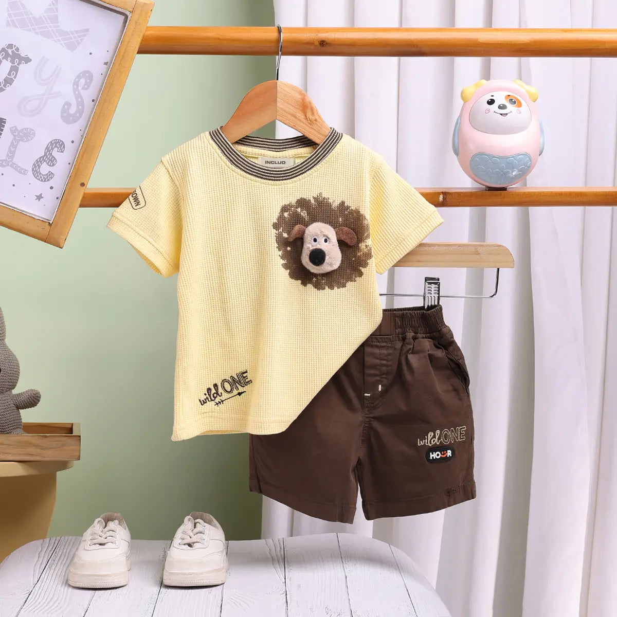 Boys Yellow Applique Short Sleeve T-Shirt With Elasticated Shorts Sets 2 pc. Sets Yellow 0-3 M