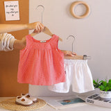 Girls Red Gingham Checked Sleeveless Top With Short Sets