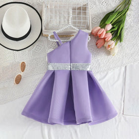 Girls Blue One Shoulder Fit & Flare Party Wear Dress With 3D Flowers Appliques Party Dresses