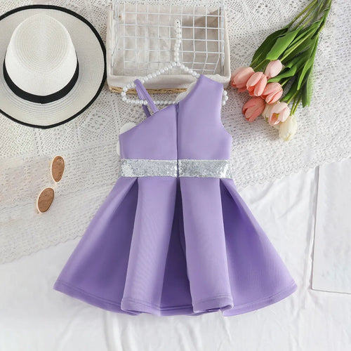 Girls Blue One Shoulder Fit & Flare Party Wear Dress With 3D Flowers Appliques Party Dresses