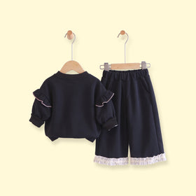 Girls Black Embellished Sweatshirt & Pants Sets Sets
