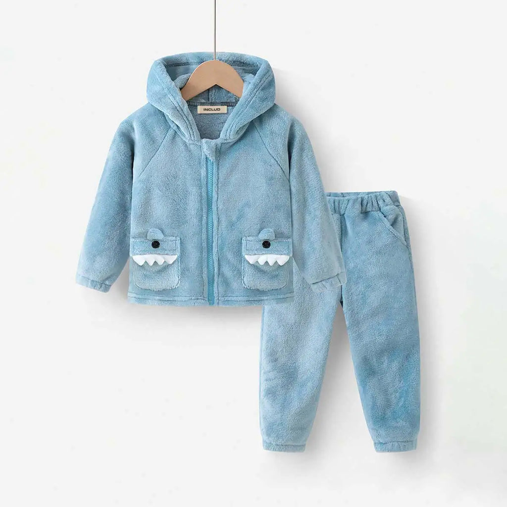 Boys Light Blue Hooded Zipper Jacket With Pants Co-ord Sets 2 pc. Sets