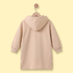 Girls Apricot Typographic Hooded T-Shirt Dress Casual Dresses