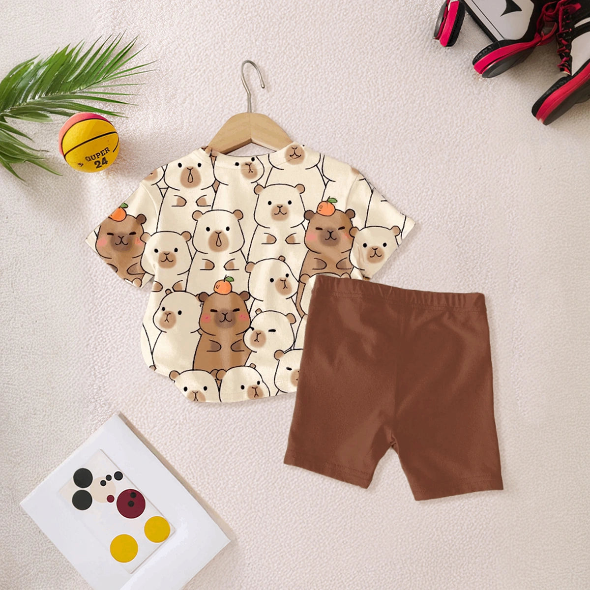 Girls Brown Capybara Print Short Sleeve T-Shirt With Shorts Sets 2 pc. Sets