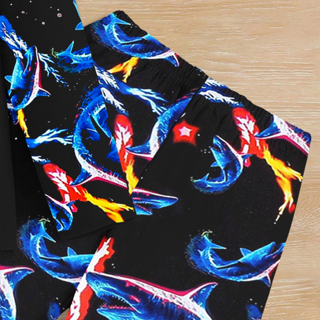 Boys Black Shark Printed Glow in the Dark T-Shirt & Pajama Winter Co-ord Set 2 pc. Sets