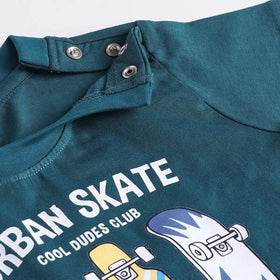 Boys Dark Green Skate Graphics T-Shirt With Elasticated Shorts Sets 2 pc. Sets