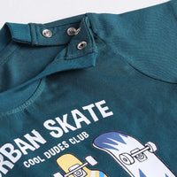 Boys Dark Green Skate Graphics T-Shirt With Elasticated Shorts Sets 2 pc. Sets