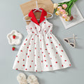 Girls White Strawberry Printed Sleeveless A-line Dress Casual Dresses White 3-4 Y
