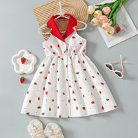Girls White Strawberry Printed Sleeveless A-line Dress Casual Dresses White 3-4 Y