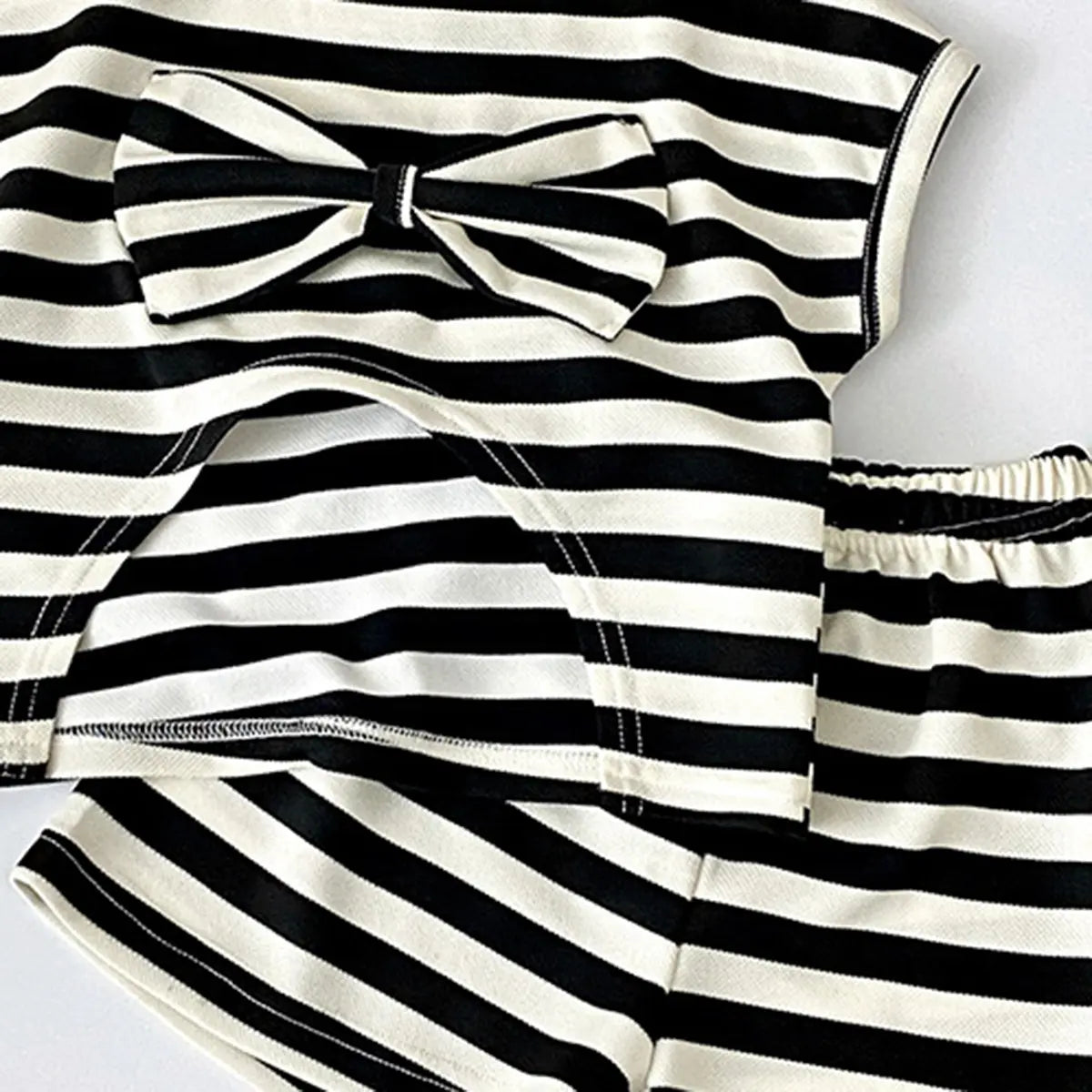 Girls Black Striped Short Sleeve T-Shirt With Elasticated Shorts Sets 2 pc. Sets