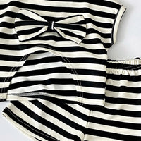 Girls Black Striped Short Sleeve T-Shirt With Elasticated Shorts Sets 2 pc. Sets