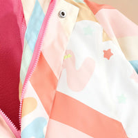 Girls Pink Diagonal Stripe Printed Hooded Zipper Jacket Coats & Jackets