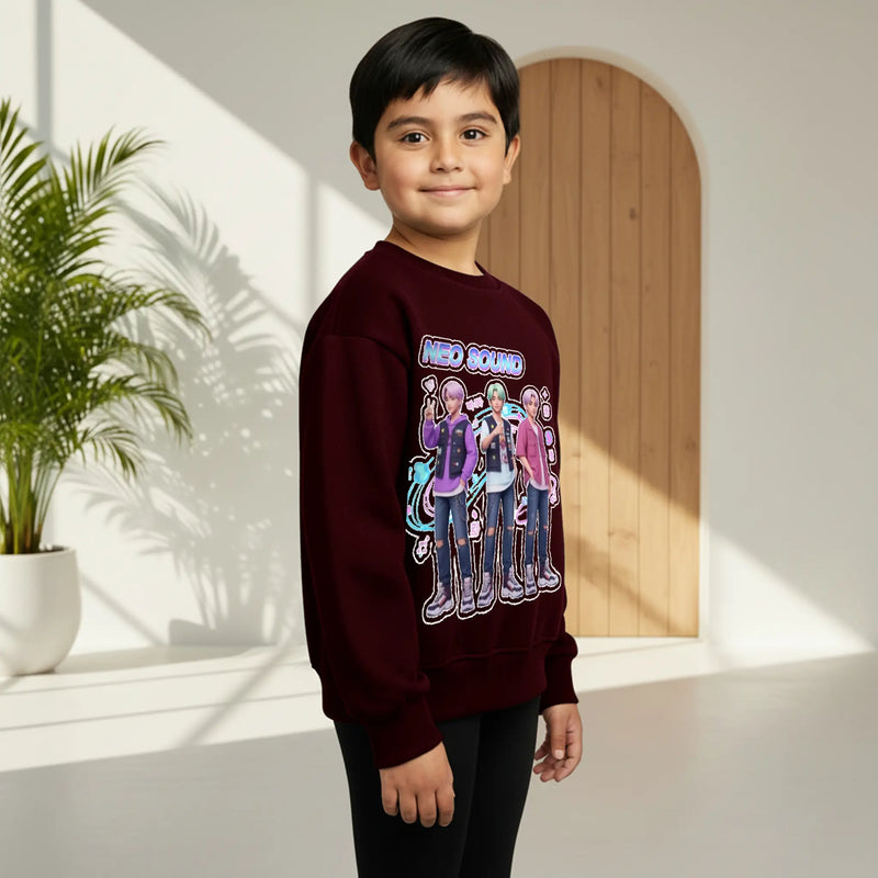 Boys Maroon Neo-Sound Graphics Crew Neck Sweatshirt Sweatshirts & Hoodies