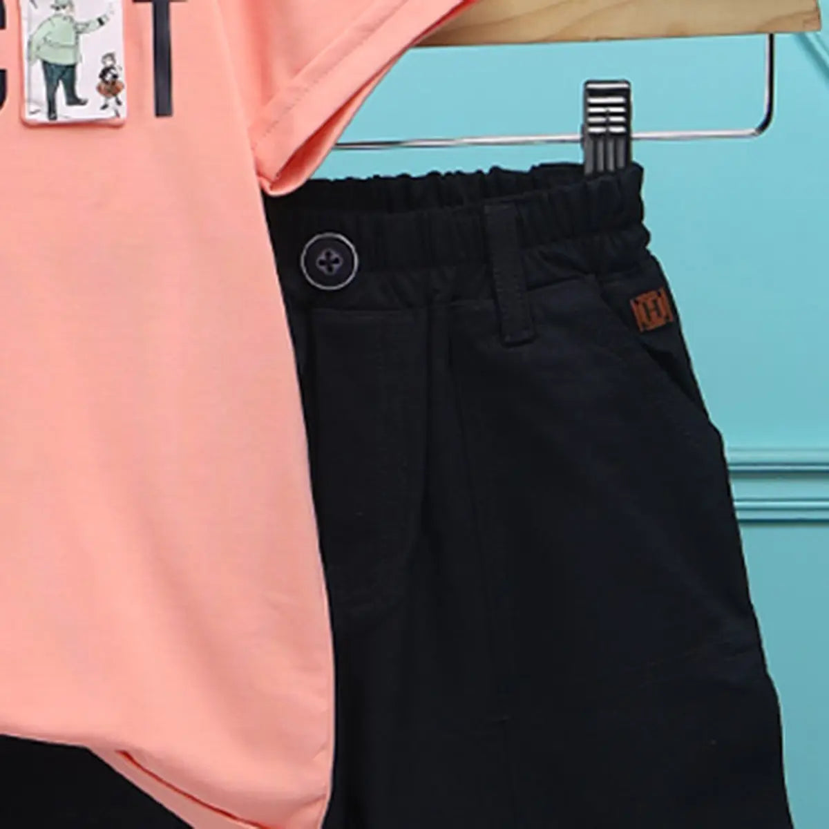 Boys Peach Typographic T-Shirt With Elasticated Shorts Sets 2 pc. Sets
