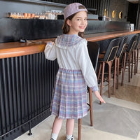 Girls Purple Checked Long Sleeve Fit & Flare Dress Casual Dresses