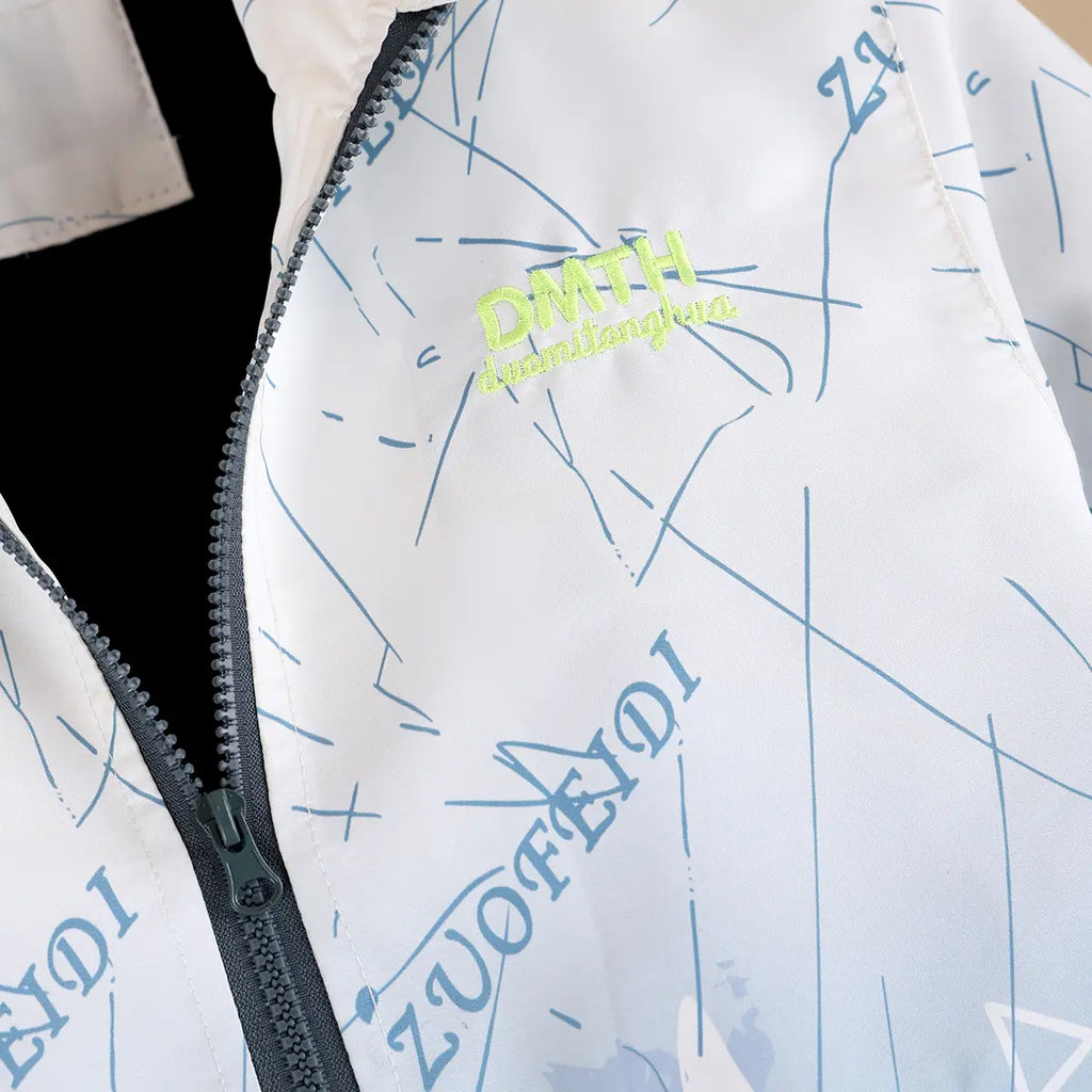 Boys Grey Ombre Printed Hooded Zipper Jacket Coats & Jackets