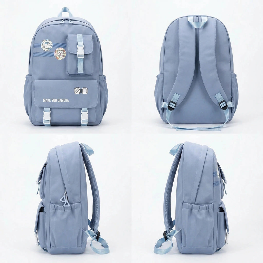 Kids Blue Multi-Pocket School Backpack with Buckle Pouch Trending Accessories