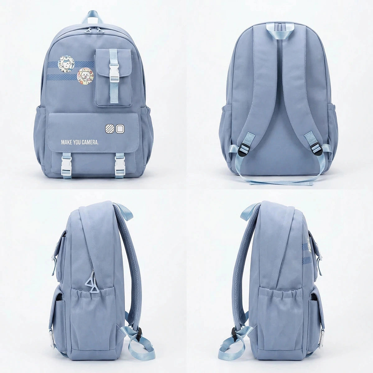 Kids Blue Multi-Pocket School Backpack with Buckle Pouch Trending Accessories