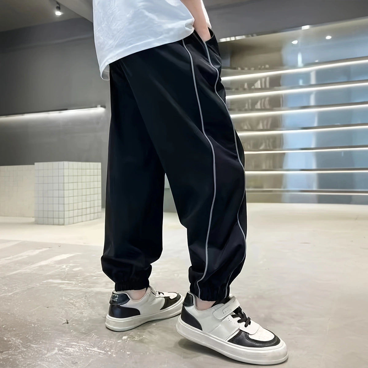 Boys Black Side Stripe Joggers Trackpants & Joggers