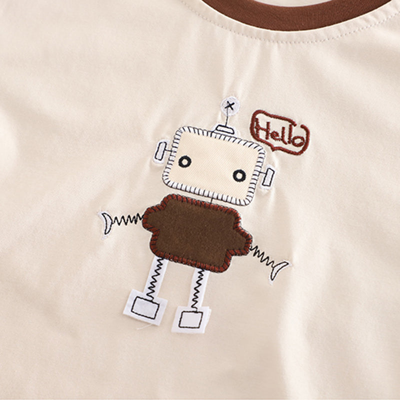 Boys Dark Brown Robot Printed T-Shirt With Shorts Set 2 pc. Sets